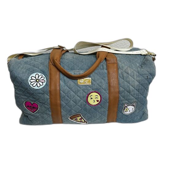 Luv Betsey by Betsey Johnson Duffle Bag Denim w/ Kitsch Patches - Picture 1 of 9